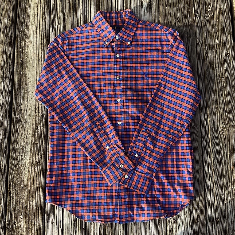 Polo Ralph Lauren Plaid Oxford Shirt Blue, Orange M